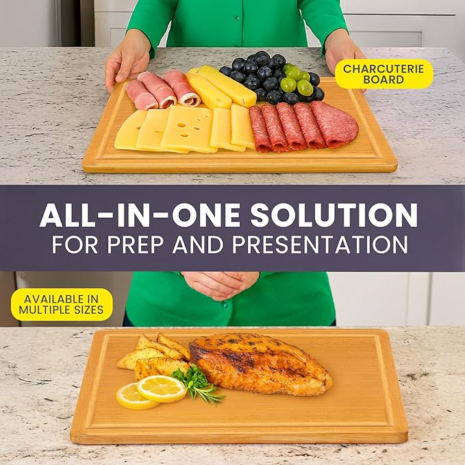 Extra Large Bamboo Cutting Board Featuring 18 Inch Wood Cutting Boards for Kitchen with Glue-Free Surface????Non-Toxic Wooden Chopping Boards, FSC-Certified, Durable Carving Boards - Rectangle