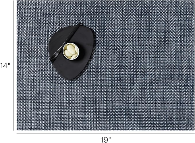 Chilewich Basketweave Placemats in Denim - Set of 4 - Easy Care Woven Tabletop Textiles - Indoor/Outdoor - 19" x 14" Rectangle