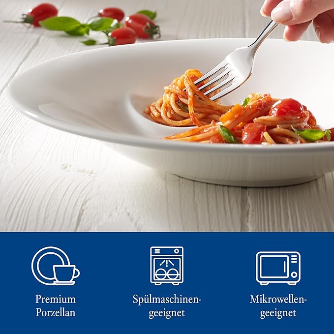 Villeroy & Boch Pasta Passion Spaghetti Plate, Set of 2-12 x 10.25 inches, Premium Porcelain, Made in Germany, White