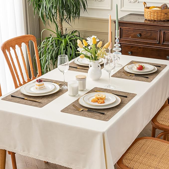 Romanstile Vinyl Placemats Set of 4-12 X 17 Inch - Heat Resistant Place Mats 100% Waterproof Oilproof Wipeable Reversible Faux Leather Table Mats for Kitchen, Dining, Party, Outdoor, Coffee