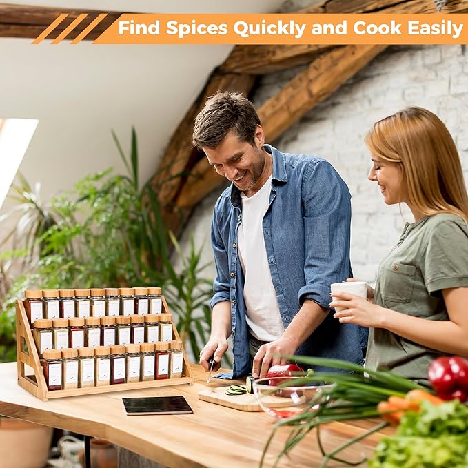Spice Rack - 3-Tier Bamboo Spice Racks竊똕pice Rack Solves Cluttered Spices in Kitchens, Cabinets, Pantries, and More