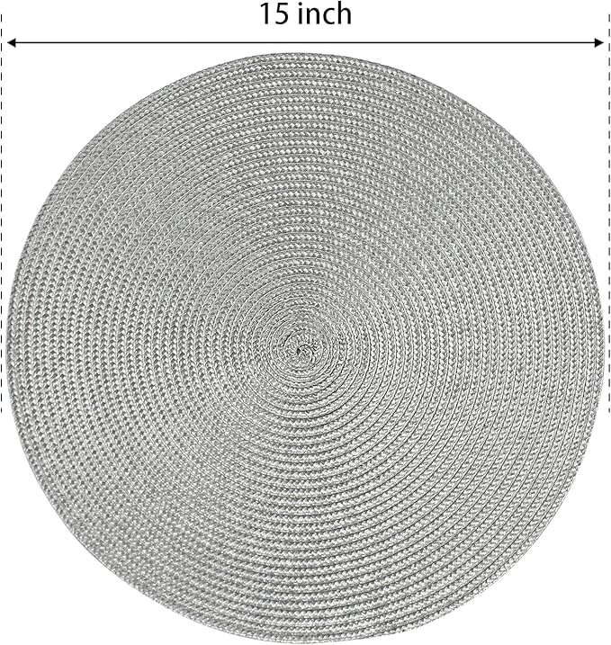 FunWheat Round Braided Placemats Set of 6 Table Mats for Dining Tables Woven Washable Non-Slip Place mats 15 inch(Grey, 6pcs)