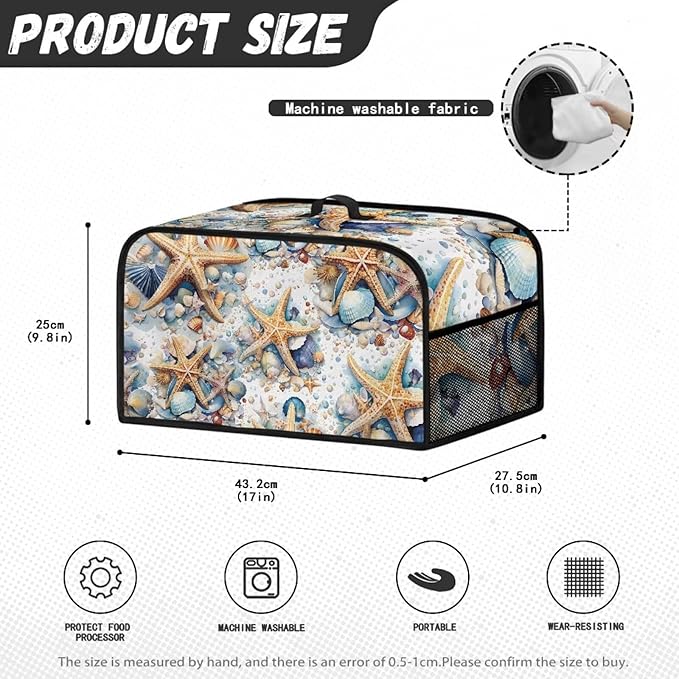 Beach Shell Starfish Slow Cooker Cover Reuseable Slow Cooker Dust Cover Oval Crock Pot Cover for Small Appliance Dustproof Oil-Proof Insulated Protector Cover