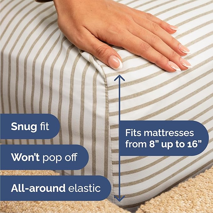 Cal King 6 Piece Sheet Set - Cooling, Comfy & Breathable - Hotel Luxury Bedding for Women, Men, Kids & Teens - 1 Flat & 1 Fitted Sheet & 4 Pillowcases with Deep Pockets - Wrinkle Free - Beige Stripes
