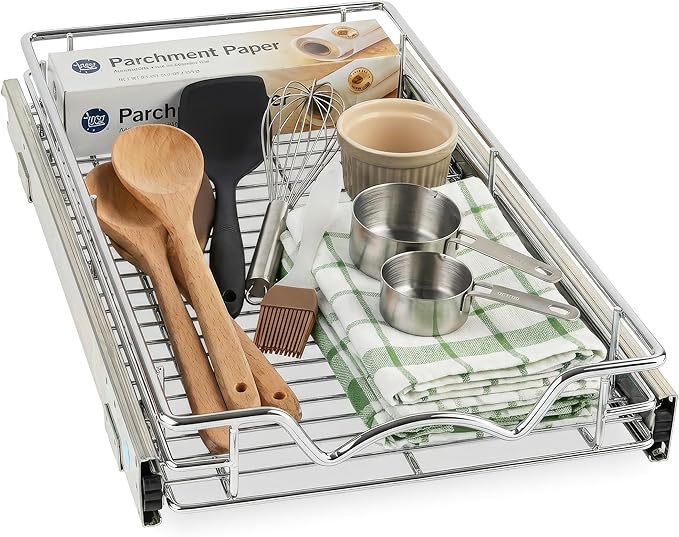 HOLDN??STORAGE Pull Out Cabinet Organizer, Heavy Duty Caddy w/Lifetime Limited Warranty - 8?쓂 x 21?쒭 - Requires At Least 9-1/4??Cabinet Opening, Steel Metal Cabinet Drawers Slide Out, Chrome