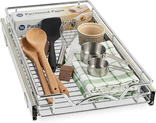 HOLDN??STORAGE Pull Out Cabinet Organizer, Heavy Duty Caddy w/Lifetime Limited Warranty - 8?쓂 x 21?쒭 - Requires At Least 9-1/4??Cabinet Opening, Steel Metal Cabinet Drawers Slide Out, Chrome