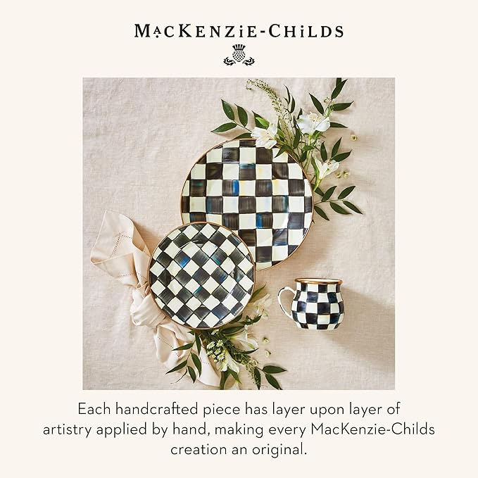 MACKENZIE-CHILDS Enamel Dinner Plate, Decorative Dinnerware Plate, 10 Inches, Set of 1, Black-and-White Courtly Check