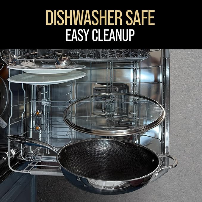 12.5??Nonstick Stainless Steel Wok Pan with Lid | Tri-Ply Honeycomb Hybrid Stir-Fry Pan | Nonstick Woks & Stir-Fry Pans | PFOA-Free, Induction, Dishwasher & Oven Safe