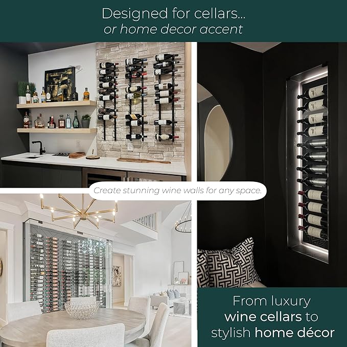 Y-Furniture The Rack Co. Wall Series - Wall Mounted Wine Rack, Wine Storage (Satin Black Finish) (Steel, 12 Bottles)