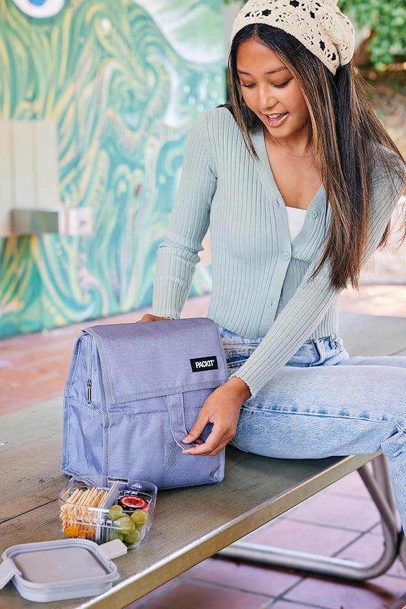 PackIt짰 Freezable Lunch Bag, Sage, Built with ECOFREEZE짰 Technology, Foldable, Reusable, Zip and Fold Closure with Buckle Handle, Designed for Work Lunches and Fresh Lunch On the Go