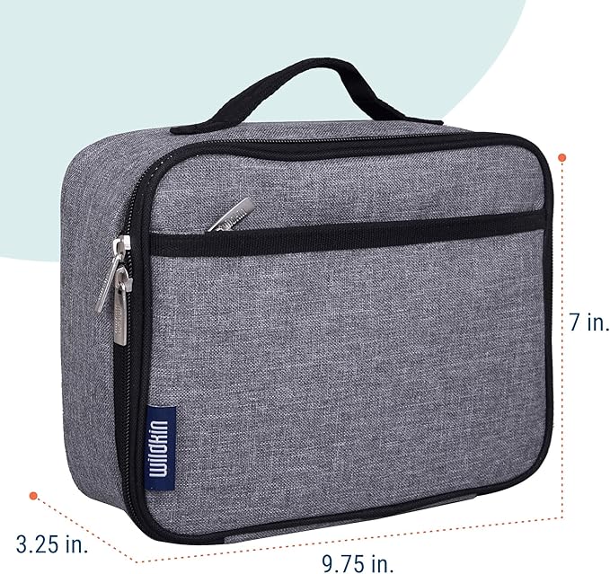 Wildkin Kids Insulated Lunch Box ??Durable and Reusable for School & Travel - Grey Tweed