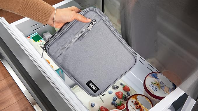 PackIt Freezable Classic Lunch Box, Gray Fog, Built with EcoFreeze짰 Technology, Collapsible, Reusable, Zip Closure With Front Pocket and Buckle Handle, For Work Lunches and Fresh Lunch On the Go