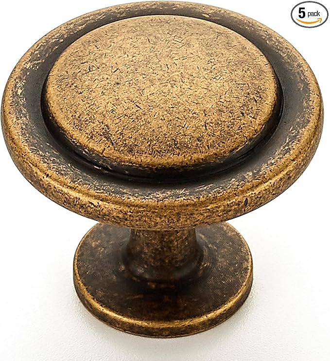 Ravinte 5 Pack 1-1/4 Inch Kitchen Cabinet Knobs Antique Brass Zinc Pulls Door Handles for Dresser Drawers