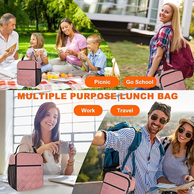 esouler Lunch Box for Men Women Adults Small Insulated lunch Tote Bag for Work Picnic Beach- Freezable Cooler Bag portable Lunch box (Pink)