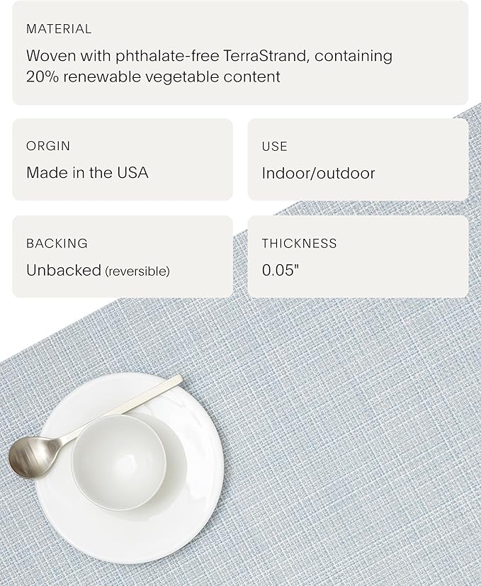 Chilewich Mini Basketweave Placemats in Sky - Set of 4 - Easy Care Woven Tabletop Textiles - Indoor/Outdoor - 19" x 14" Rectangle