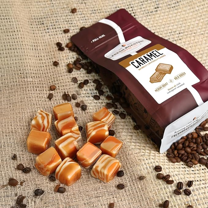 Fresh Roasted Coffee, Caramel Flavored Coffee, 12 oz, Medium Roast, Kosher, Ground
