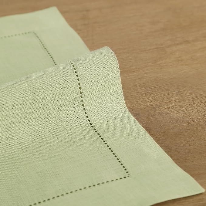 Solino Home Linen Cloth Napkins Set of 6-100% Pure Linen Sage Green Dinner Napkins 20 x 20 Inch for Winter, Spring, Easter, St Patricks Day - Classic Hemstitch, Handcrafted and Machine Washable