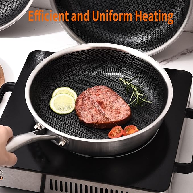 DELARLO 8 inch Tri-Ply Stainless Steel Omelette Pans Nonstick Frying Pan, 8" Small Egg Pan Durable Chef's Pan,Induction Kitchen Skillets, Compatible with All Cooktops