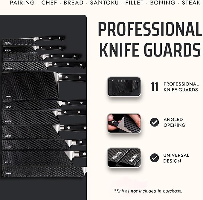 Asaya Professional Knife Edge Guards -Universal Blade Covers - Extra Strength, ABS Plastic and BPA-Free Felt Lining, non-Toxic and Food Safe - Knives Not Included (11Pcs)