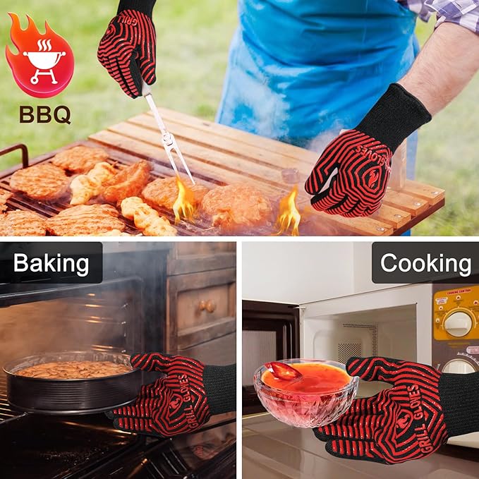 BBQ Gloves, BBQ Accessories 1472??Extreme Heat Resistant, Grilling Gloves Silicone Non-Slip Oven Mitts, Kitchen Gloves for BBQ, Grilling, Cooking, Baking-1 Pair 14inch