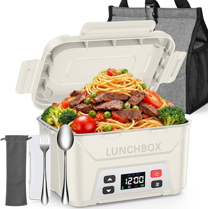 EAST OAK Cordless Electric Lunch Box for Adults,5.5 Cups Rechargeable Self Heating Lunch Box-Automatic Heating,Food Warmer with Memory Function & Automatic Keep Warm,Perfect for Work and Trip(White)