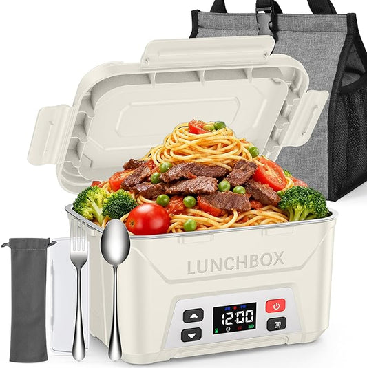 EAST OAK Cordless Electric Lunch Box for Adults,5.5 Cups Rechargeable Self Heating Lunch Box-Automatic Heating,Food Warmer with Memory Function & Automatic Keep Warm,Perfect for Work and Trip(White)