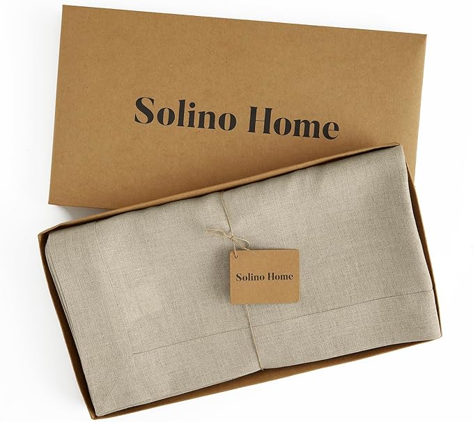 Solino Home Linen Natural Tablecloth 60 x 108 Inch - 100% Pure Linen Rectangular Tablecloth - Machine Washable Table Cloth for Spring, Easter - Fete