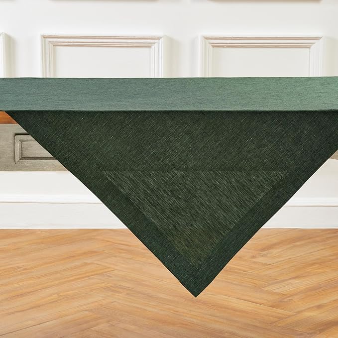 Solino Home Linen Cloth Tablecloth 52 x 52 Inch - 100% Pure Linen Forest Green Square Tablecloth - Athena, Machine Washable Table Throw for Winter, Easter, St Patricks Day