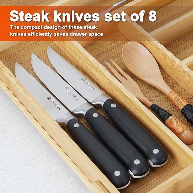 Skylark Series Steak Knives Set of 8 ??Forged High-Carbon X50CrMoV15 Steel Straight Edge, 4.5" Full Tang Kitchen Knives, One-Piece Design