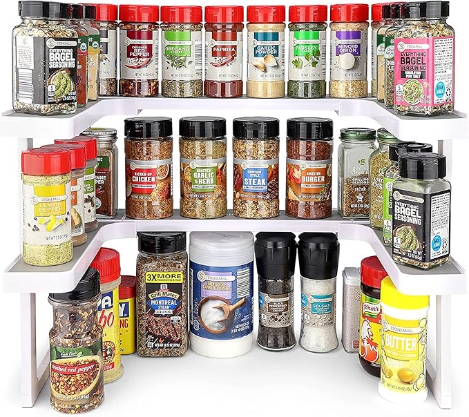 Spicy Shelf Premium ??Expandable 2-Tier Spice Rack Organizer for Cabinets & Pantry ??Adjustable Stackable Kitchen Seasoning Organizer ??Strong Non-Slip Cabinet Organizer for Spices, Bottles & More