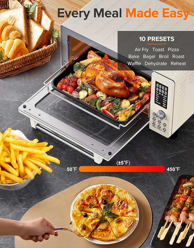 Nuwave Bravo Pro Smart Air Fryer Toaster Oven Combo, Airfryer Convection Oven Countertop, 10-in-1 Functions with Quicker & Even Crisp Technology, 1800W, 50-450째F, PFAS-Free, 21QT, Vanilla Cream