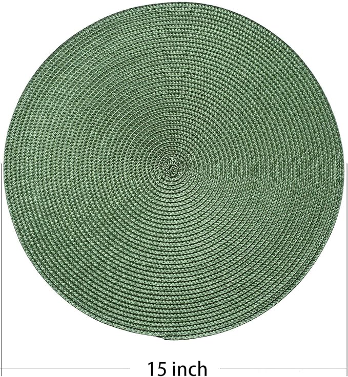 AHHFSMEI Round Braided Placemats 15 Inch Round Table Mats for Dining Tables Natural Woven Heat Resistant Place mats Set of 8 (Olive Green,8)