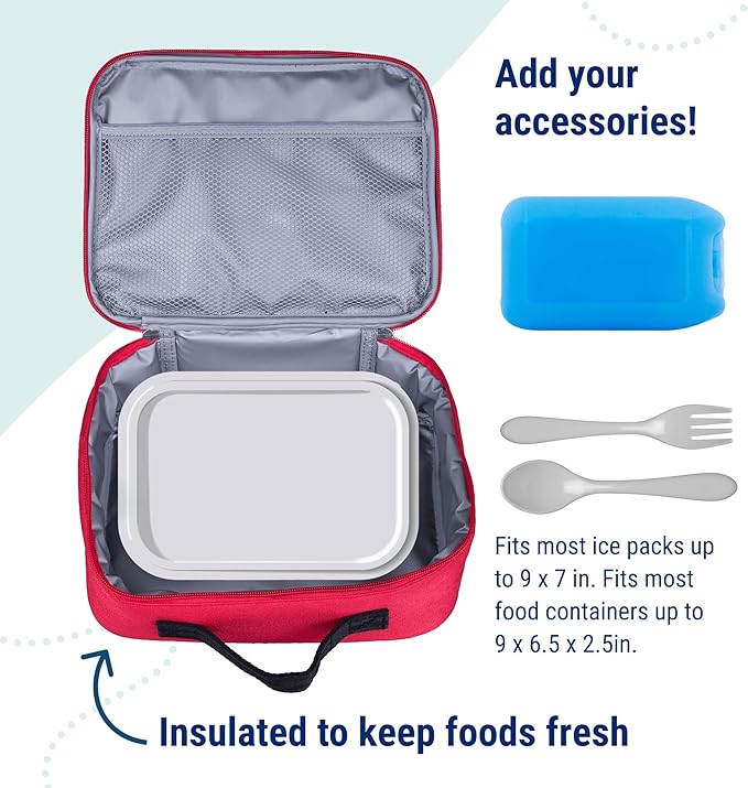 Wildkin Kids Insulated Lunch Box ??Durable and Reusable for School & Travel - Cardinal Red