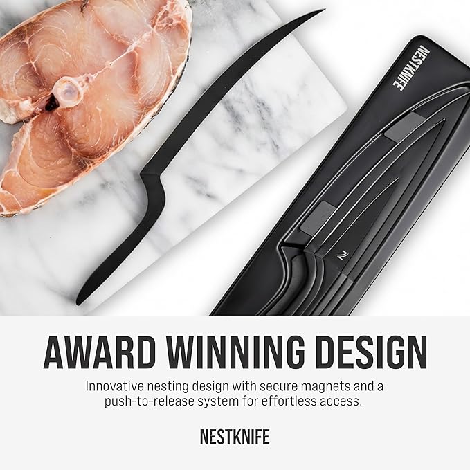 Kitchen Knife Set Stainless Steel, Chef Knife Set of 4 Pieces, Space Saving Ergonomic Design of Chef's Knives, Modern Stainless Steel Knives, Aesthetic Kitchen Essential, NestKnife Patented Technology