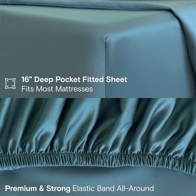 DOZ Sheet Set, 100% Viscose derived from Bamboo, Organically Grown, Buttery Soft, Cooling Sheets, High GSM, Deep Pockets - 3 Piece - 2 Pillowcases 1 Fitted Sheet (Teal, Queen)