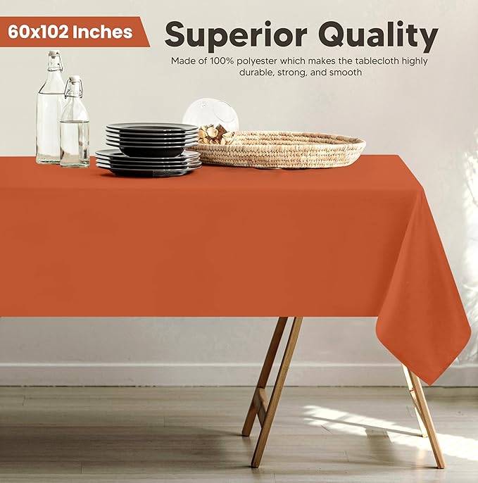 Utopia Kitchen Rectangle Table Cloth 2 Pack(60x102 Inches, Orange), Tablecloth Machine Washable, Polyester Table Cover for Dining, Buffet Parties, Picnics, Events, Weddings and Restaurants