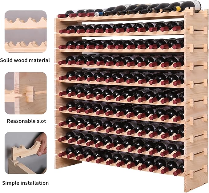 Wine Rack freestanding Floor Cabinet 144bottle Wood Stackable Storage Modular Wine Holder Display Shelves ﻿