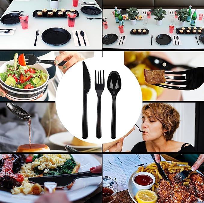 Party Bargains Disposable Cutlery set, Onyx Design, 360 Pieces: 180 Forks, 120 Spoons, 60 Knives