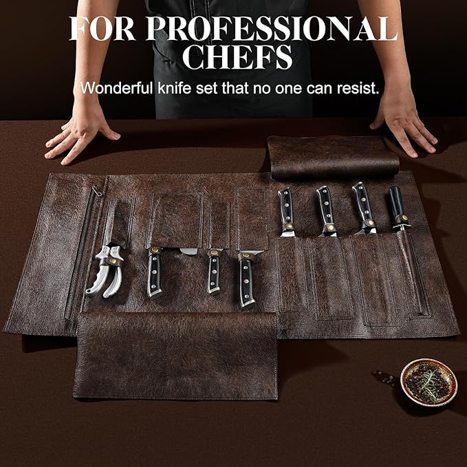 Chef Knife Set, Meat Boning Carving Cleaver Butcher Knife, High Carbon Steel Japan Nakiri Santoku Knife Set with Accessories for Kitchen, BBQ Camping Knives Set with Bag