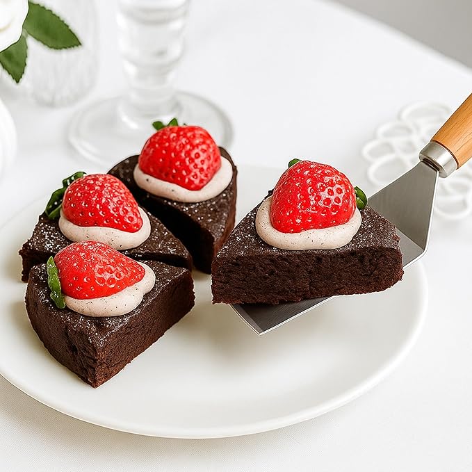 2-Piece Small Stainless Steel Spatula Set with Wooden Handles, Ideal for Flipping, Cooking, and Serving. Perfect for Brownies, Tiramisu, Cookies, Lasagna, and Pancakes.