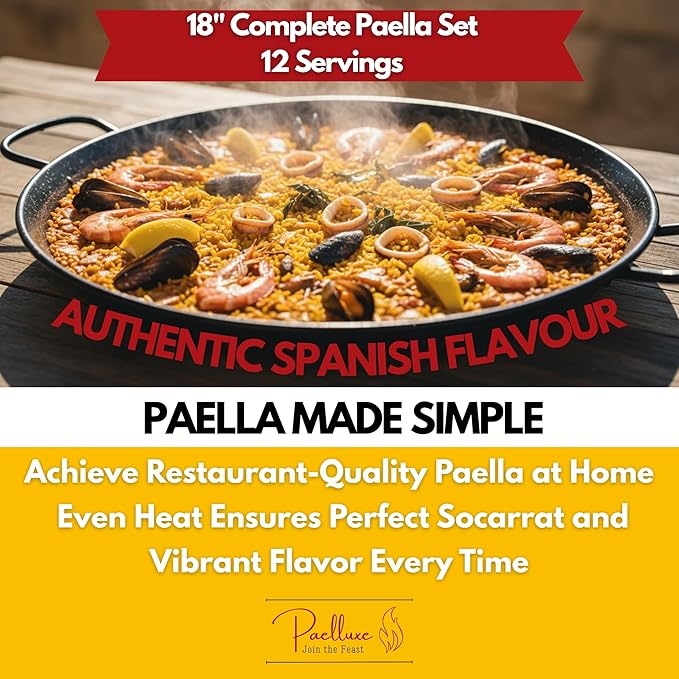 Paella Burner and Stand Set 12 Servings, 18 Inch Paella Pan, Dual Propane Outdoor Stove with Stand & Regulator, Portable Gas Cooker for Camping Crawfish Boil Cooking Outdoor, Paellera Propano