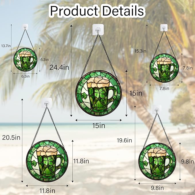 Stained Glass Window Hanging Green Clover St. Patrick's Day 7.8" - Suncatcher Door Garden Sun Catcher Irish Decoration Birthday Christmas for Woman Nana Friend Men