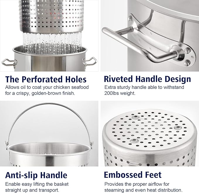 ARC 100-quart Large Stainless Steel Stockpot for Seafood Boiler Crawfish Pot with Basket and Steamer Rack, Outdoor Cooking Pot for Crab Lobster Shrimp Boiling, and Tamales Steamer, 25 Gal