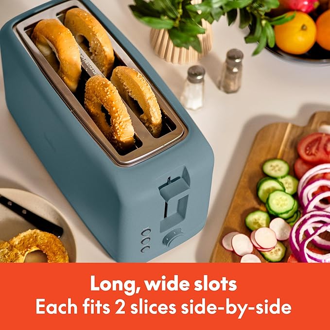 bella 4 Slice Slim Toaster, Fits-anywhere Kitchenware, 6 Setting Shade Control with Reheat & Cancel Buttons, Fits Sourdough, 10??Long Slot, Anti Jam & Auto Shutoff, 900 Watt, Surf