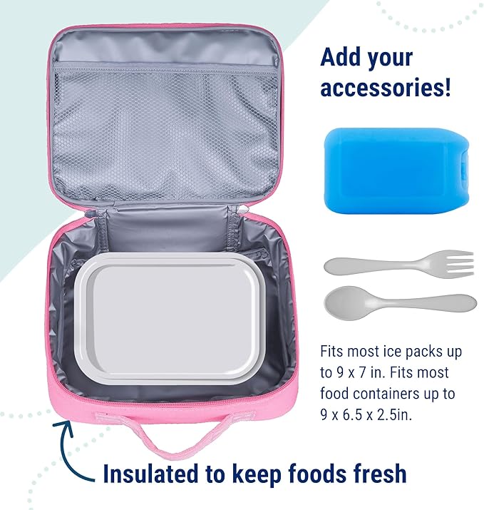 Wildkin Kids Insulated Lunch Box ??Durable and Reusable for School & Travel - Flamingo Pink