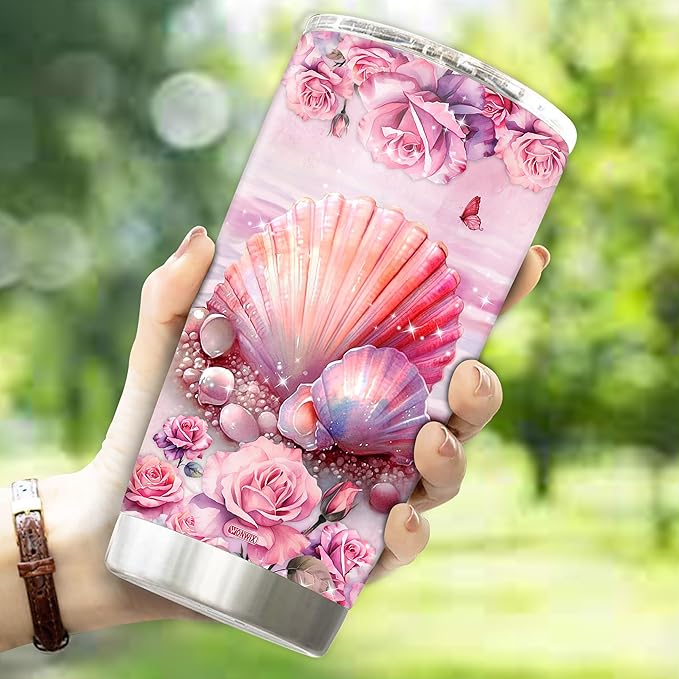 WONWIX Personalized Seashell Gifts for Girls, Women Insulated Stainless Steel Coffee Cup Mug Tumbler, Water Bottle Gift for Daughter, Mom, Wife on Christmas, Birthday, Mother's Day, Valentine