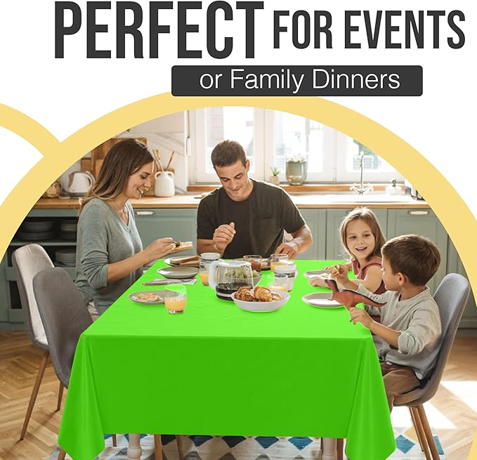 Exquisite 66% Thicker Premium Plastic Table Cloth Rectangle Table Cover 0.5 Mil 24 Pack Lime Green Table Cloth 54 Inch x 108 Inch Disposable Tablecloth Won't Tear Easily Like Cheap Thin Brands