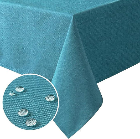 H.VERSAILTEX Linen Textured Table Cloths 60 x 104 Inch Premium Solid Tablecloth Spill-Proof Waterproof Table Cover for Dining Buffet Feature Extra Soft and Thick Fabric Wrinkle Free, Teal