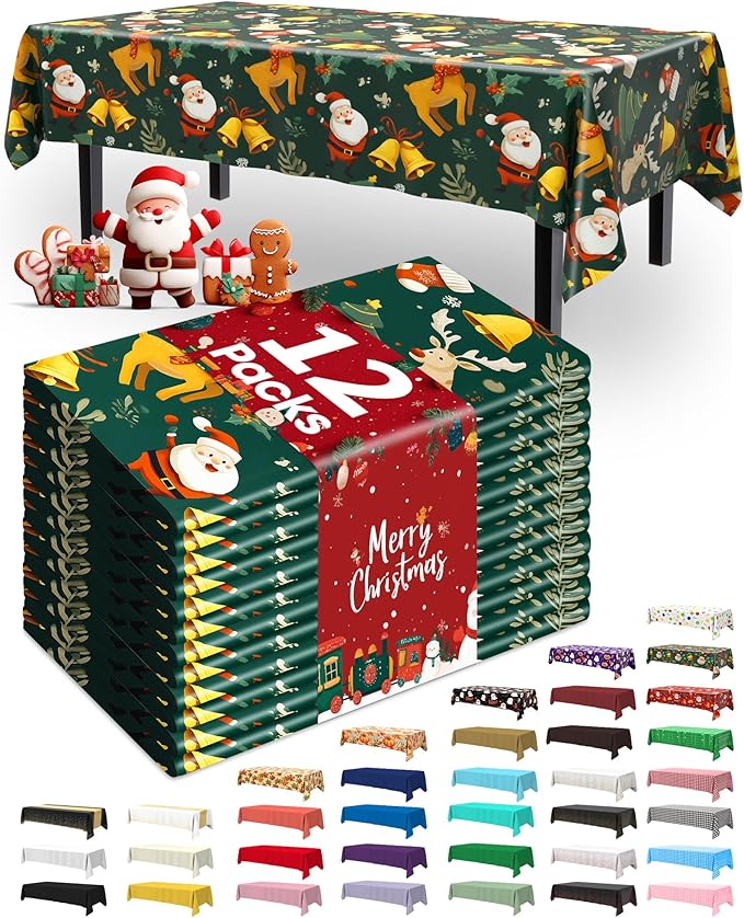Pureegg Plastic Table Cloth Disposable 12 Pack, 54 x 108 Inch Table Cloths, Halloween Party, Thanksgiving Decorations, Harvest, Fall Tablecloths, Rectangle Tables, Leakproof & Sturdy, Christmas Red