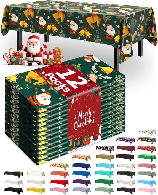 Pureegg Plastic Table Cloth Disposable 12 Pack, 54 x 108 Inch Table Cloths, Halloween Party, Thanksgiving Decorations, Harvest, Fall Tablecloths, Rectangle Tables, Leakproof & Sturdy, Christmas Red